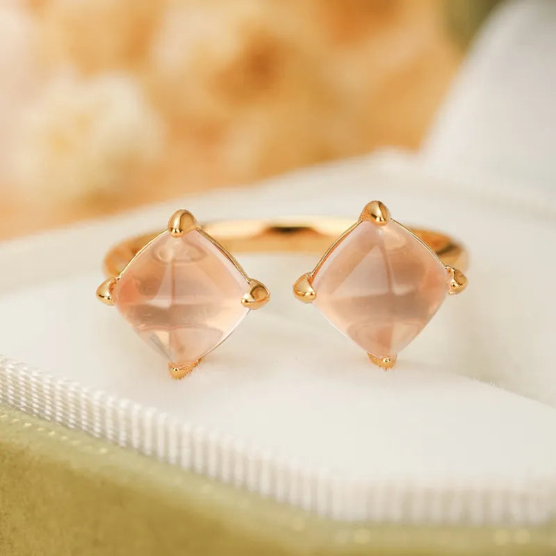 Bague Quartz Rose "Éclat Jumelé" Argent Doré Or