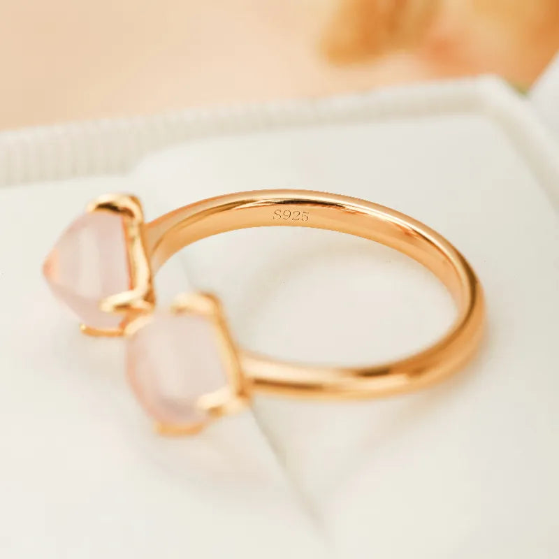 Bague Quartz Rose "Éclat Jumelé" Argent Doré Or
