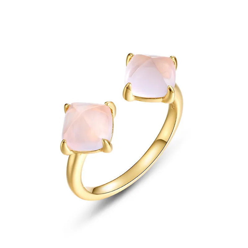 Bague Quartz Rose "Éclat Jumelé" Argent Doré Or