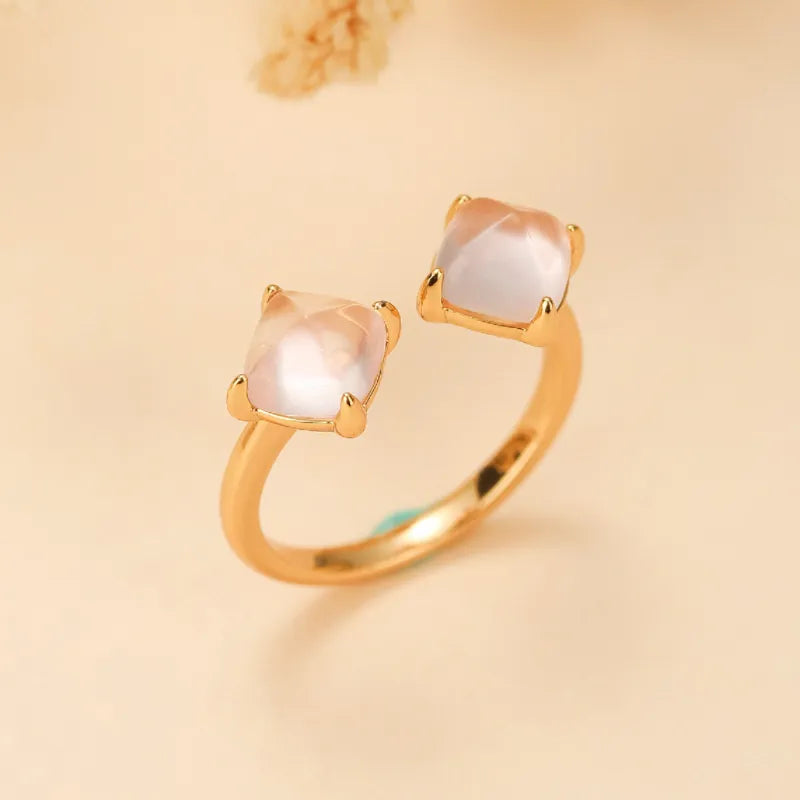 Bague Quartz Rose "Éclat Jumelé" Argent Doré Or