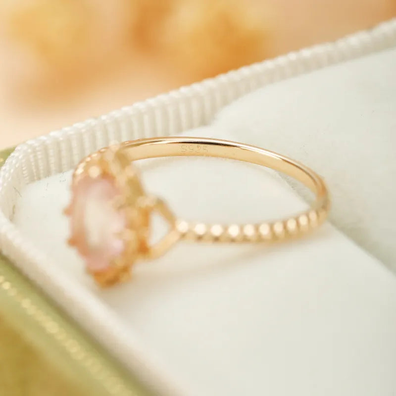 Bague Quartz Rose "Éclat Rosé" Argent Doré Or