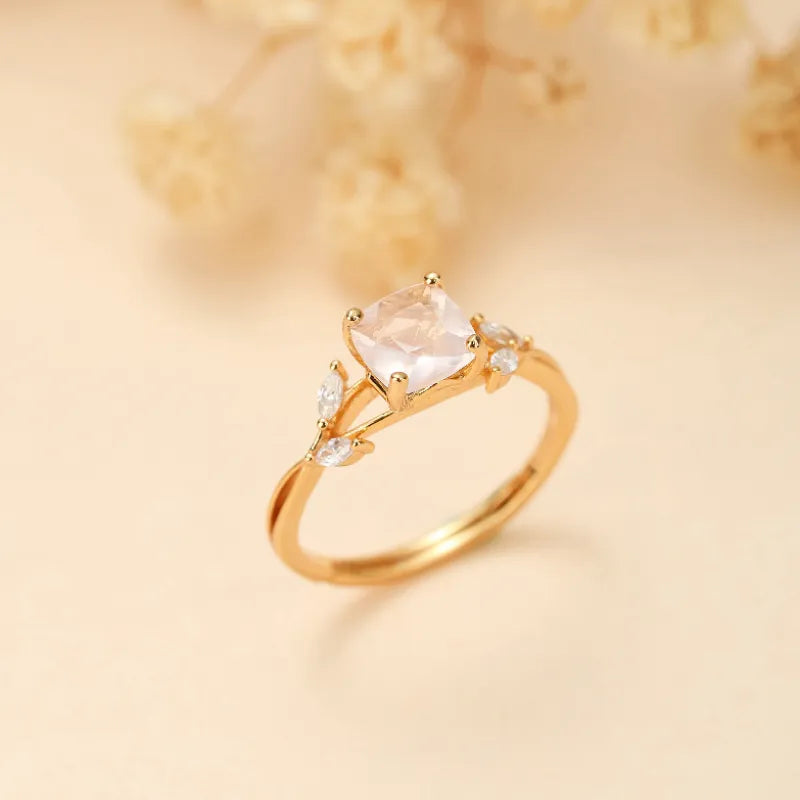 Bague Quartz Rose "Élégance Luxueuse" Argent Doré Or