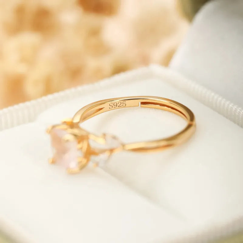 Bague Quartz Rose "Élégance Luxueuse" Argent Doré Or