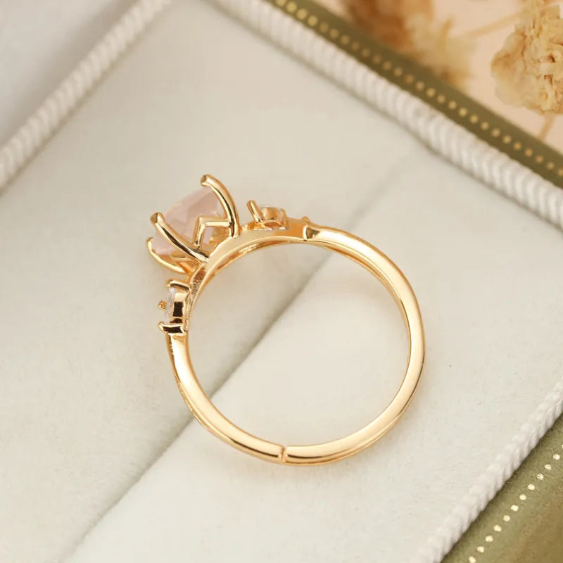 Bague Quartz Rose "Élégance Luxueuse" Argent Doré Or