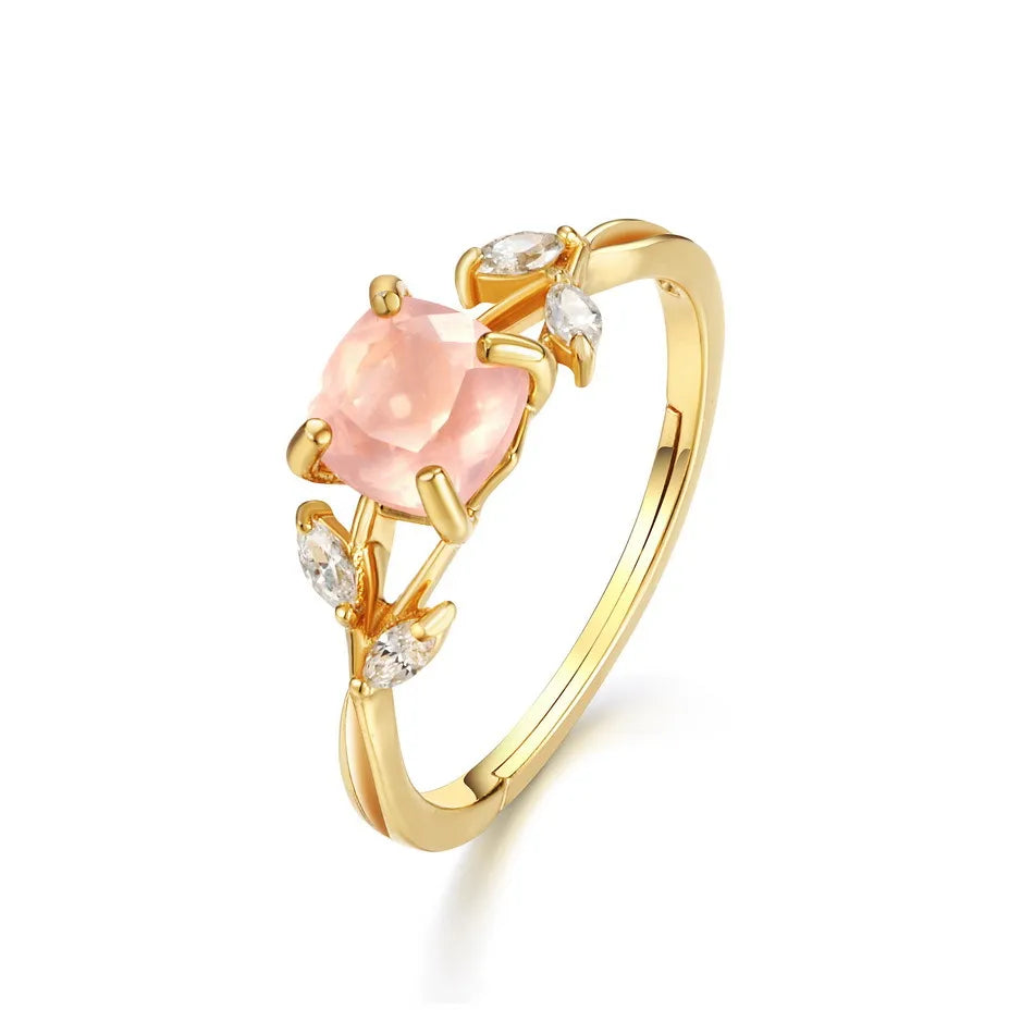 Bague Quartz Rose "Élégance Luxueuse" Argent Doré Or