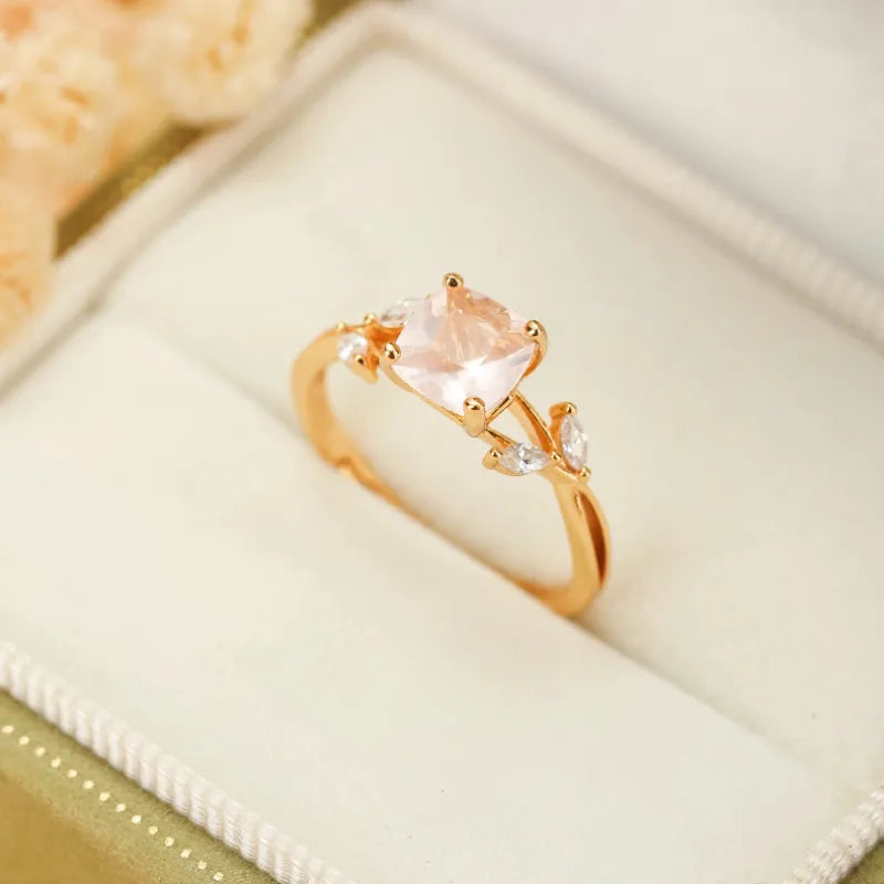 Bague Quartz Rose "Élégance Luxueuse" Argent Doré Or