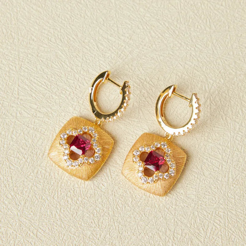 Pendientes de Cornalina "Calor Floral" Plata Dorada