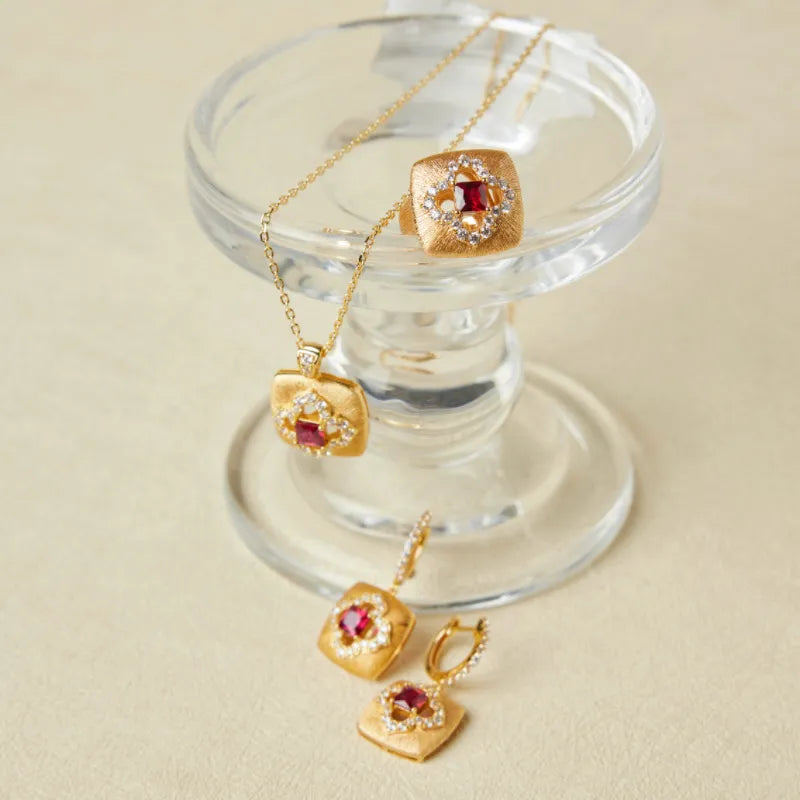 Pendientes de Cornalina "Calor Floral" Plata Dorada