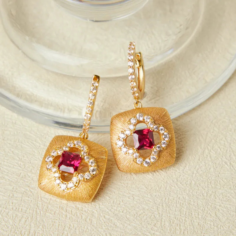 Pendientes de Cornalina "Calor Floral" Plata Dorada