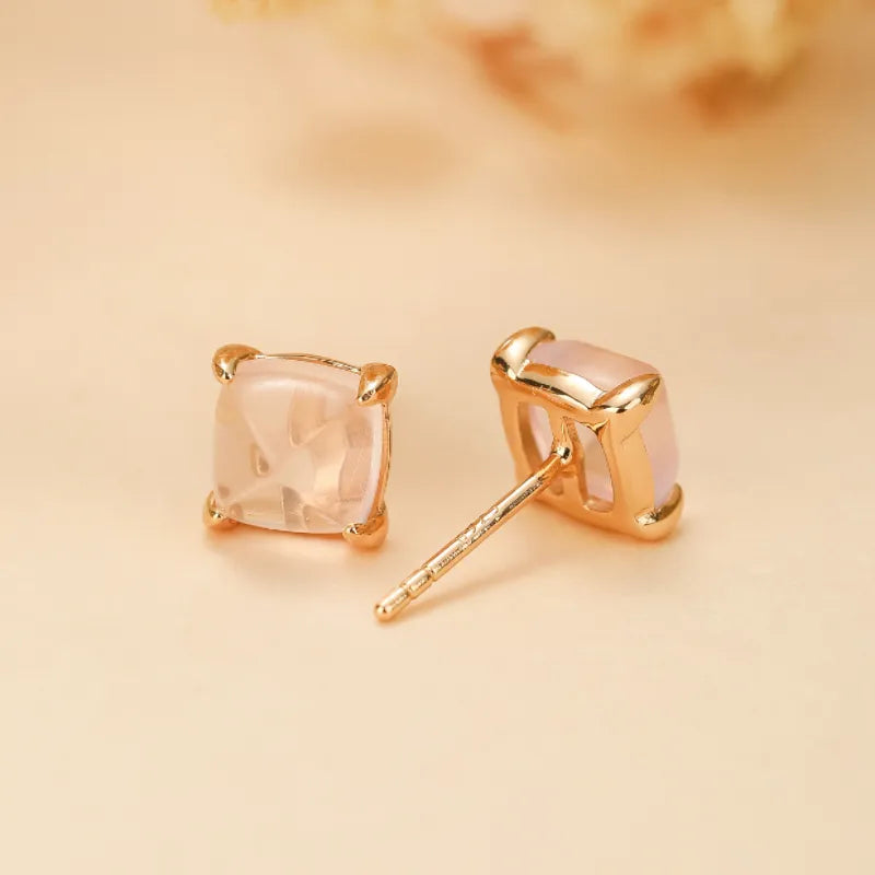 Boucles d'Oreilles Quartz Rose "Éclat Jumelé" Argent Doré Or