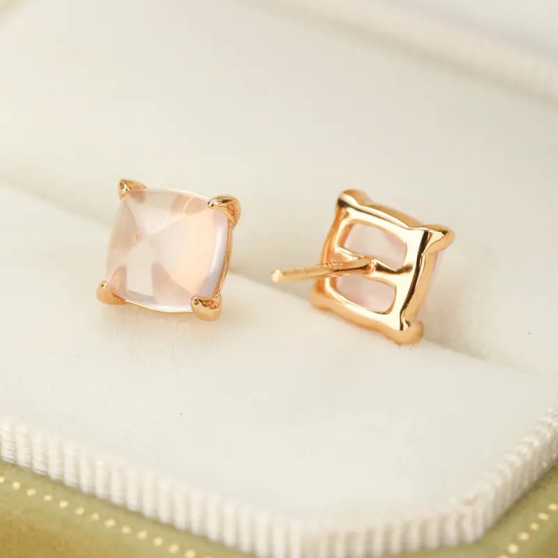 Boucles d'Oreilles Quartz Rose "Éclat Jumelé" Argent Doré Or