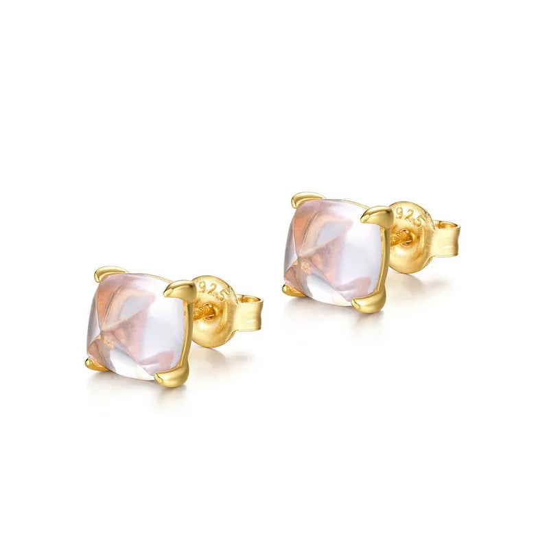 Boucles d'Oreilles Quartz Rose "Éclat Jumelé" Argent Doré Or