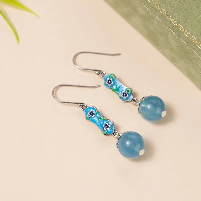 Boucles d'Oreilles Aigue Marine "Cerise Marine" Argent
