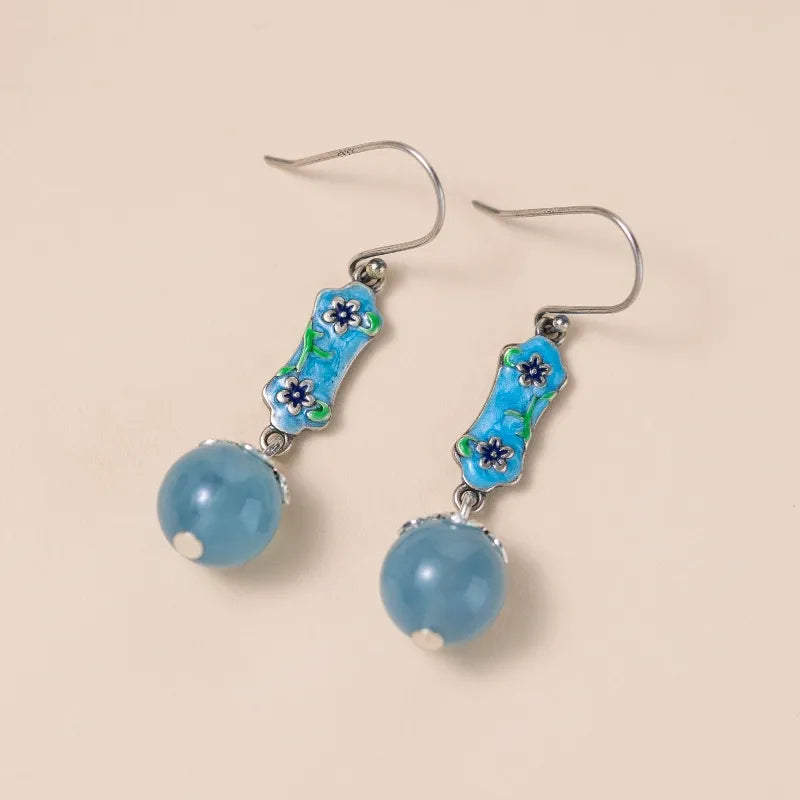 Boucles d'Oreilles Aigue Marine "Cerise Marine" Argent