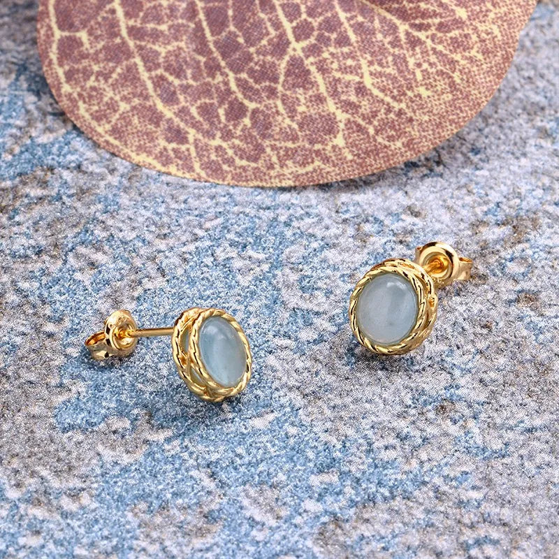Boucles d'Oreilles Aigue Marine ou Labradorite "Charme Marin" Argent Doré Or