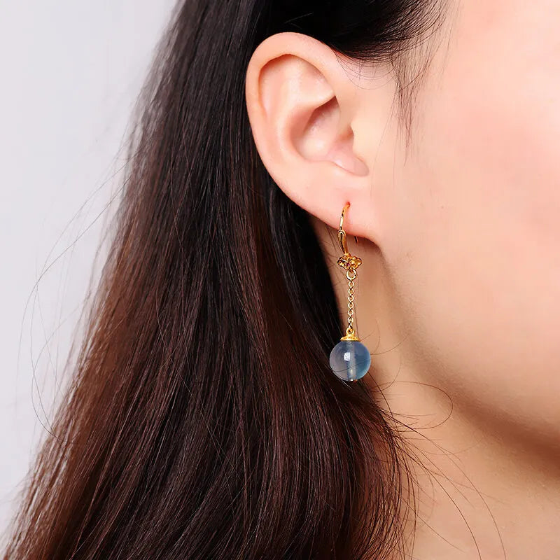 Boucles d'Oreilles Aigue Marine "Océan d'Or" Argent Doré Or