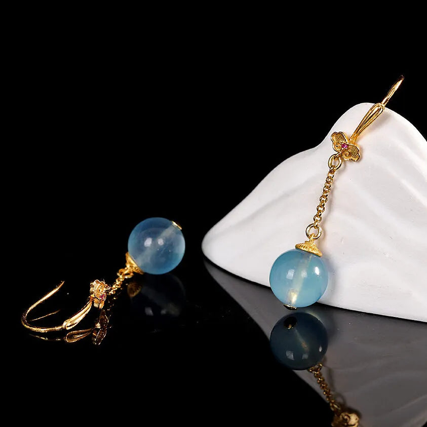 Boucles d'Oreilles Aigue Marine "Océan d'Or" Argent Doré Or