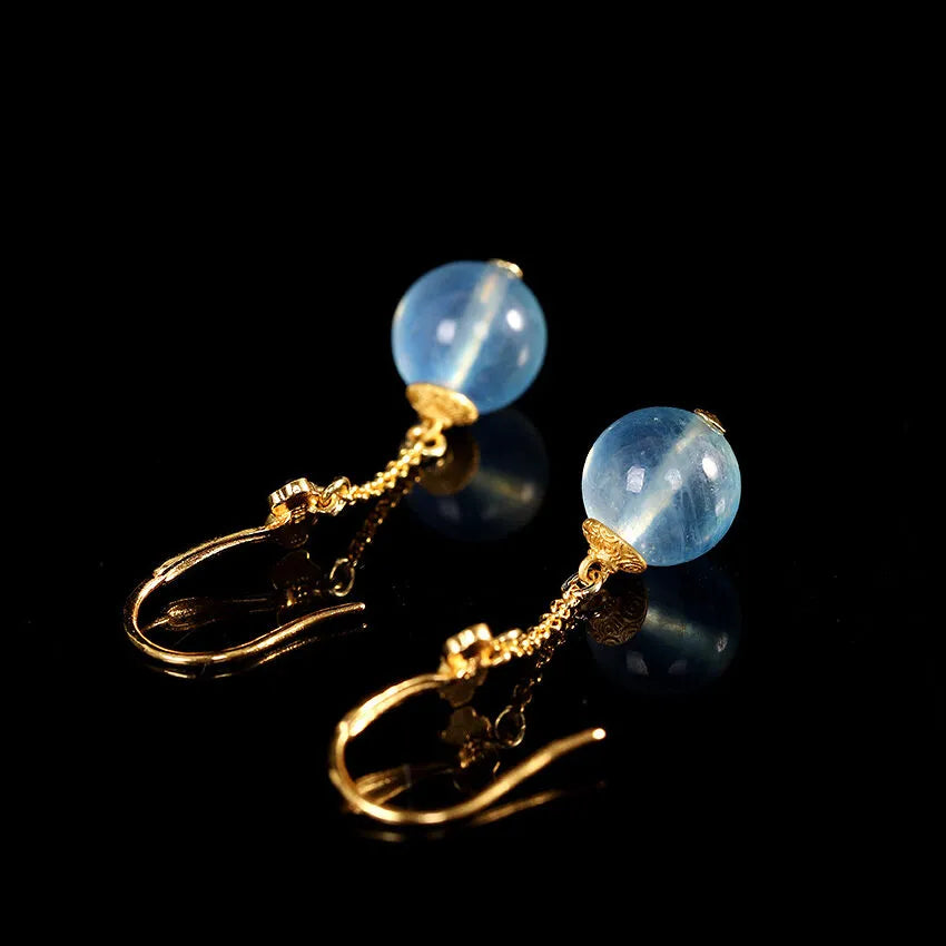 Boucles d'Oreilles Aigue Marine "Océan d'Or" Argent Doré Or
