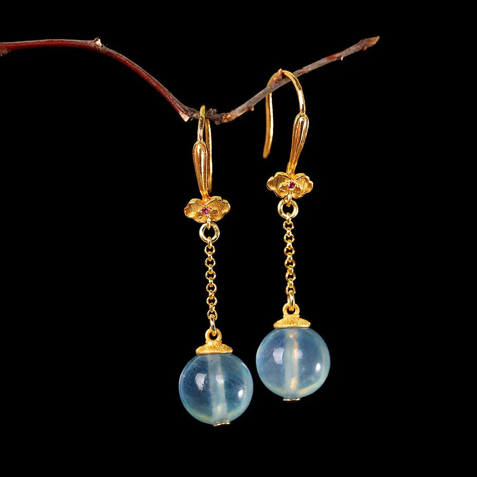 Boucles d'Oreilles Aigue Marine "Océan d'Or" Argent Doré Or