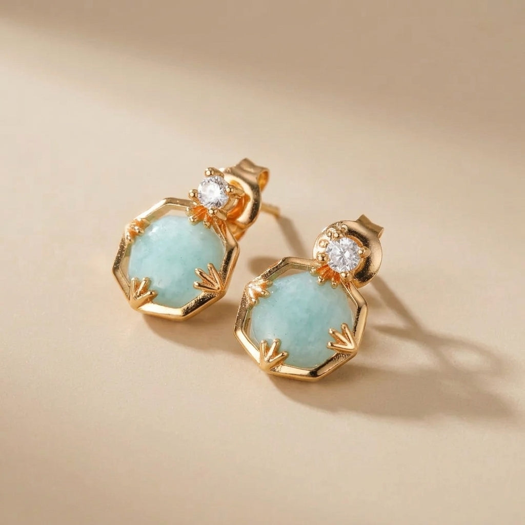 Boucles d'Oreilles Amazonite "Éclat Subtil" Argent Doré Or @main