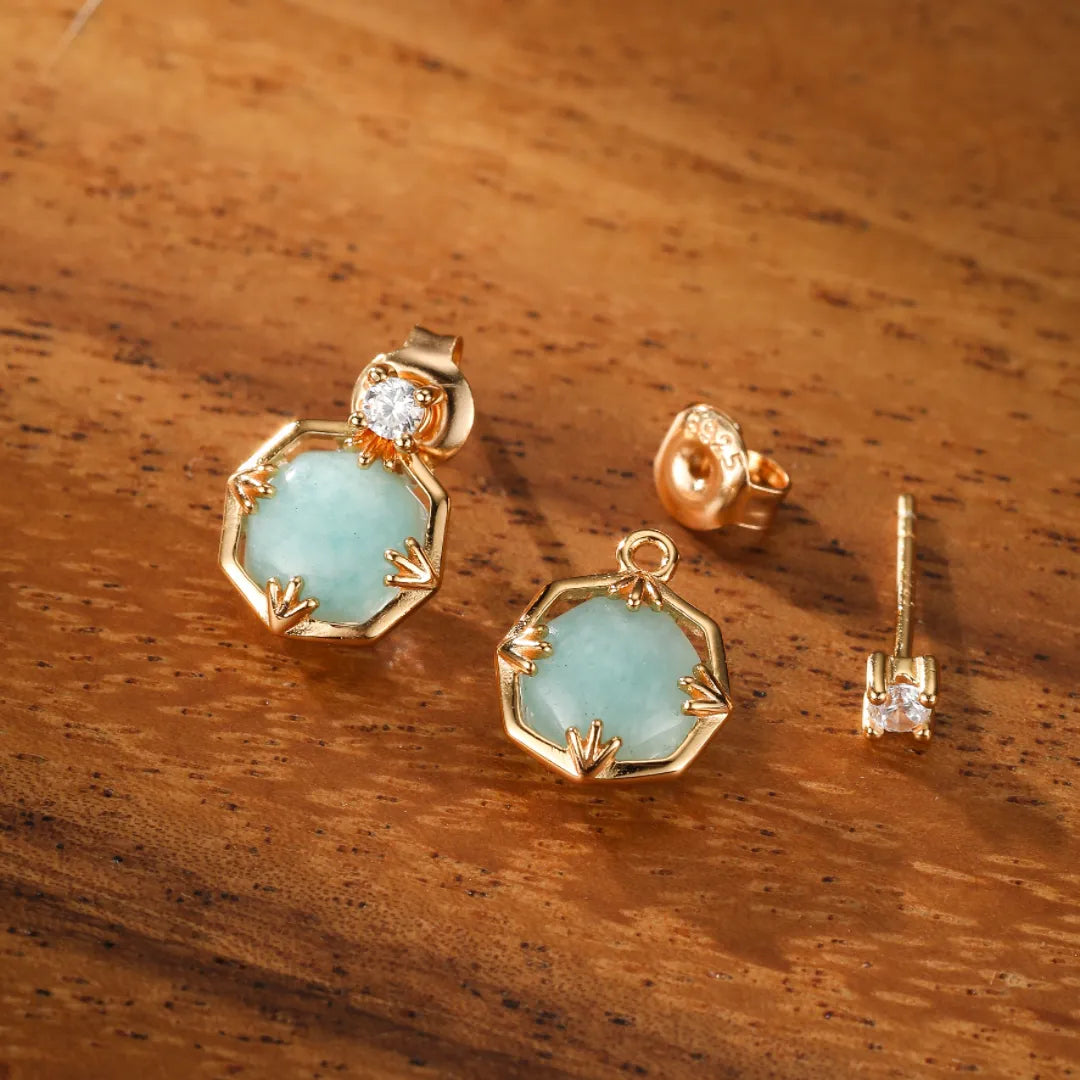 Pendientes de Amazonita "Brillo Sutil" Plata Dorada