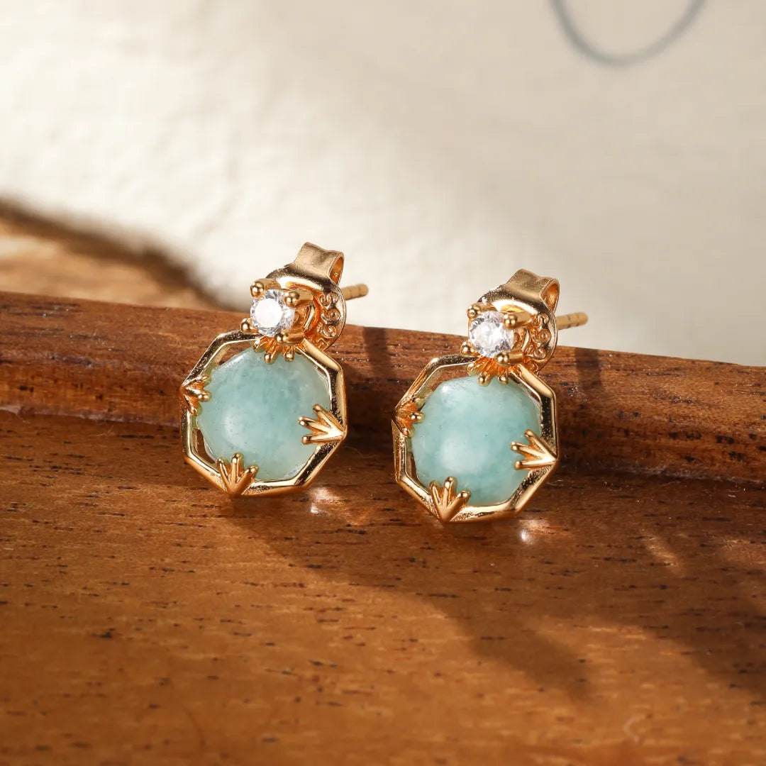 Pendientes de Amazonita "Brillo Sutil" Plata Dorada