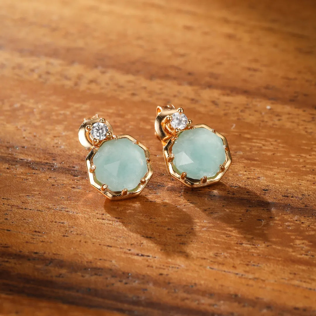 Pendientes de Amazonita "Brillo Sutil" Plata Dorada