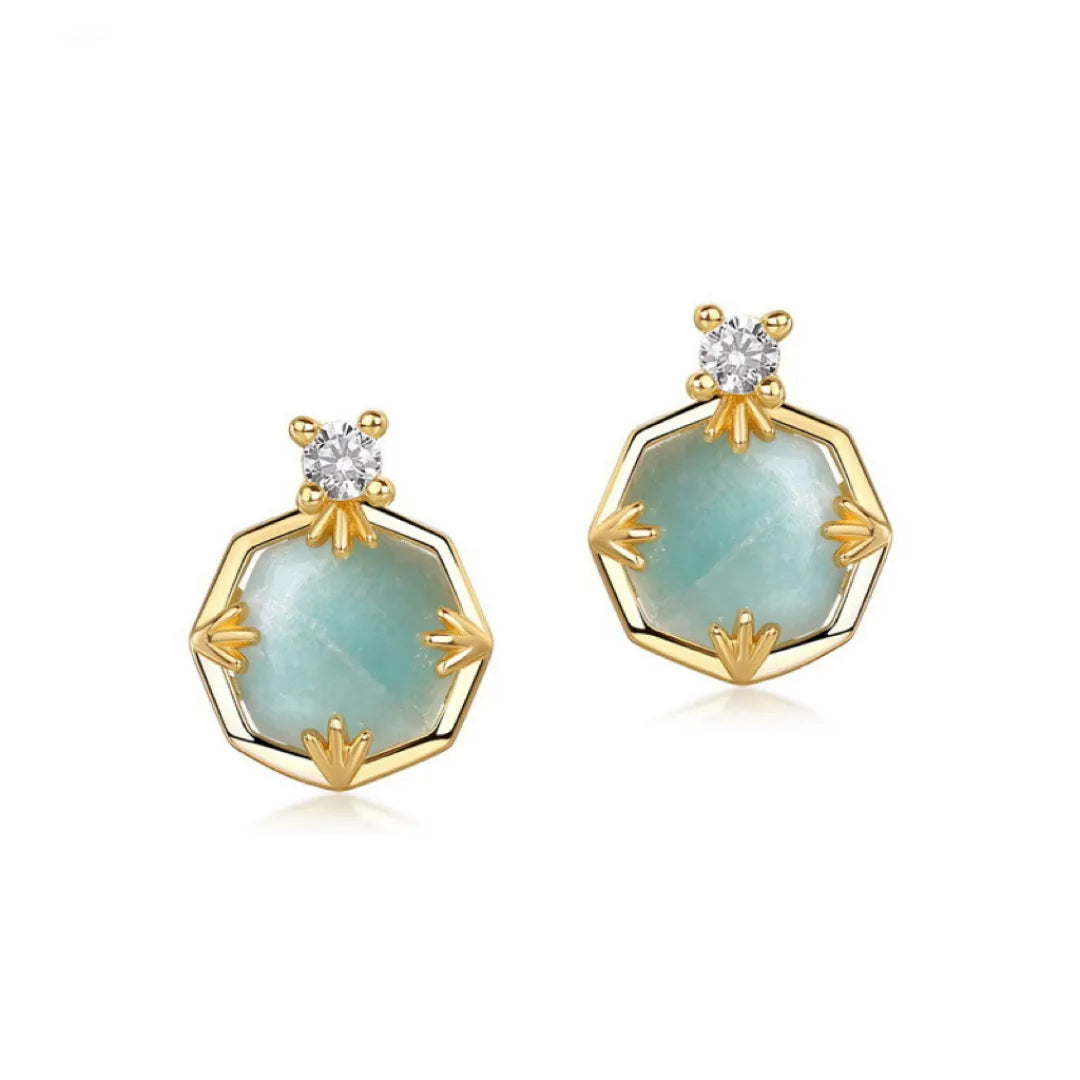 Pendientes de Amazonita "Brillo Sutil" Plata Dorada