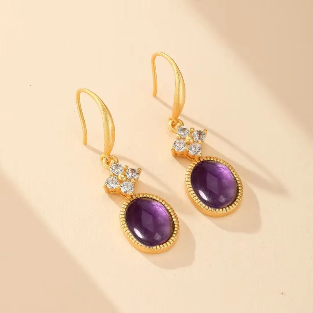 Pendientes de Amatista "Elegancia Atemporal" Plata Dorada