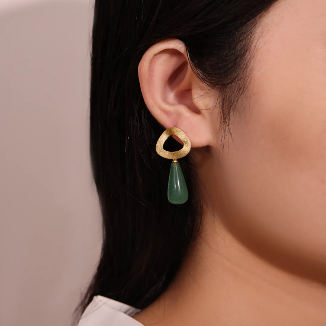 Boucles d'Oreilles Aventurine et Lapis Lazuli "Goutte de Charme" Argent Doré Or