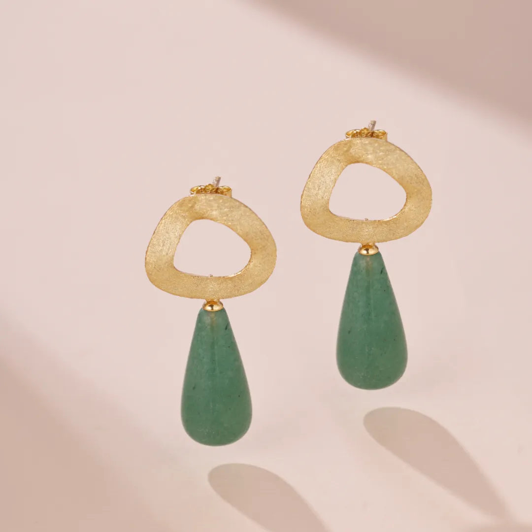 Boucles d'Oreilles Aventurine et Lapis Lazuli "Goutte de Charme" Argent Doré Or