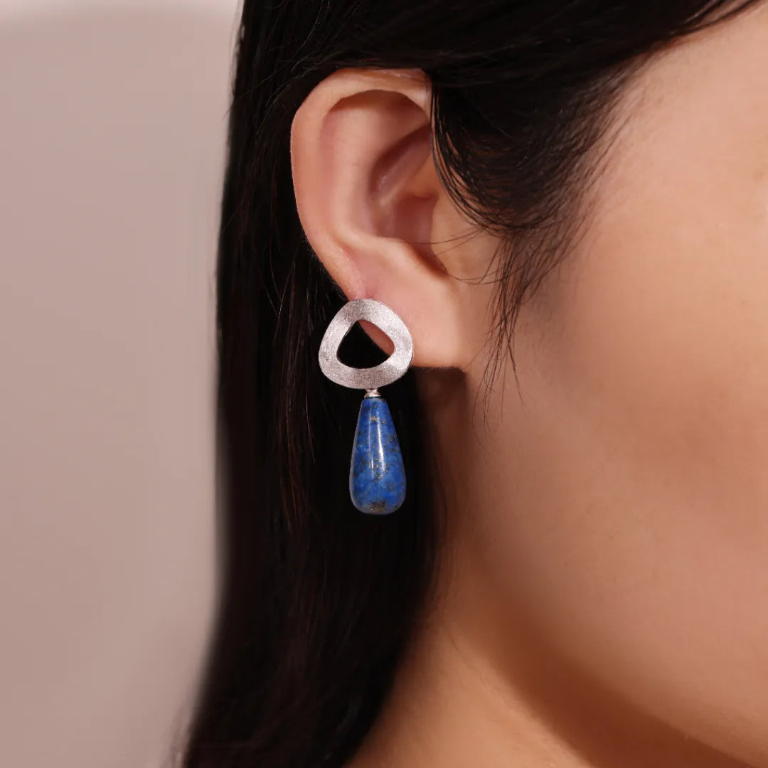 Boucles d'Oreilles Aventurine et Lapis Lazuli "Goutte de Charme" Argent Doré Or