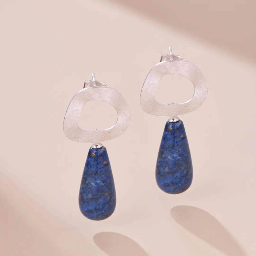 Boucles d'Oreilles Aventurine et Lapis Lazuli "Goutte de Charme" Argent Doré Or
