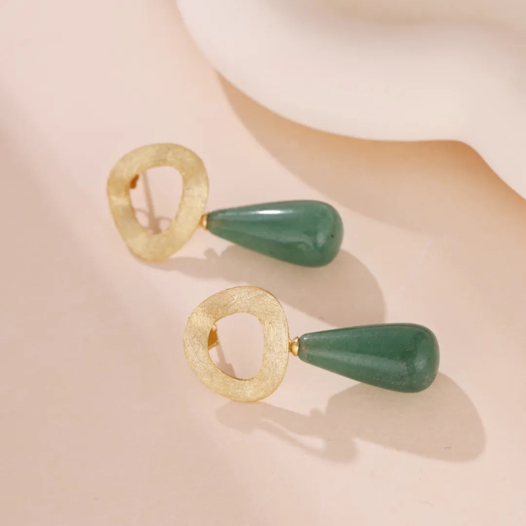 Boucles d'Oreilles Aventurine et Lapis Lazuli "Goutte de Charme" Argent Doré Or