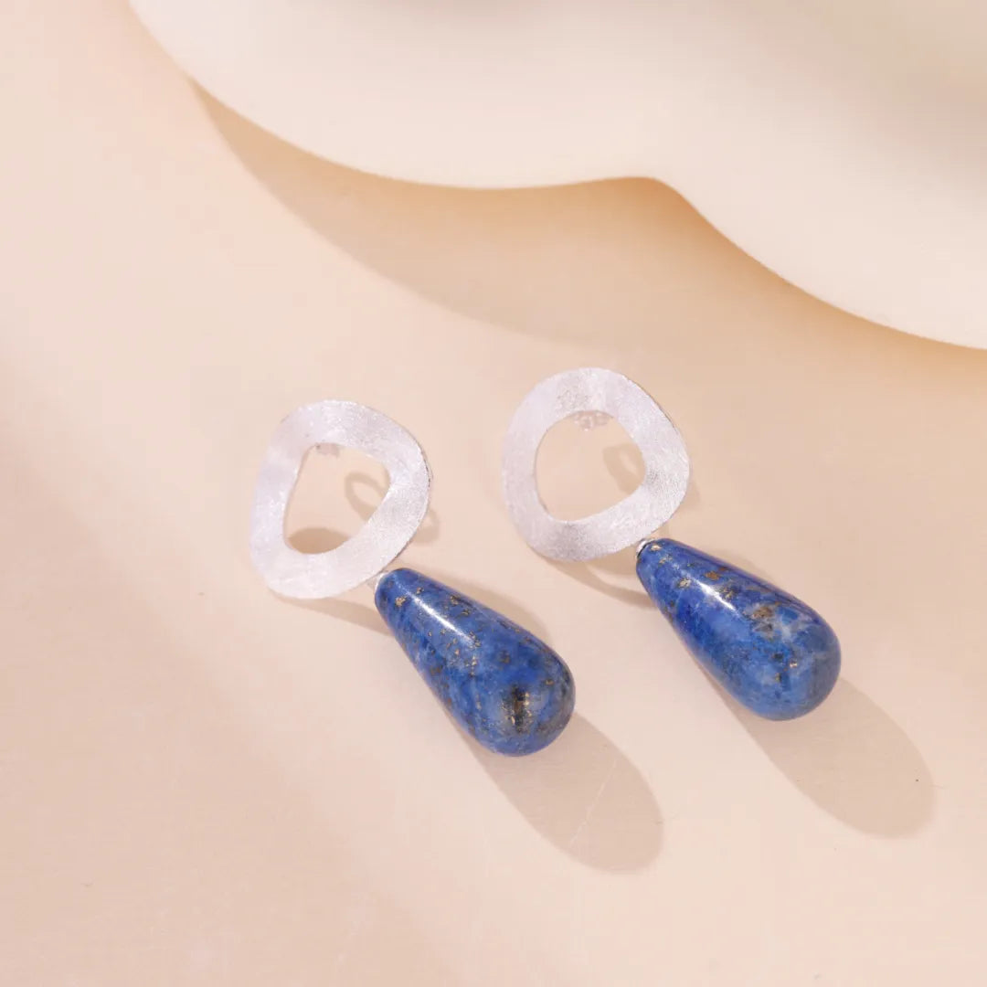Boucles d'Oreilles Aventurine et Lapis Lazuli "Goutte de Charme" Argent Doré Or