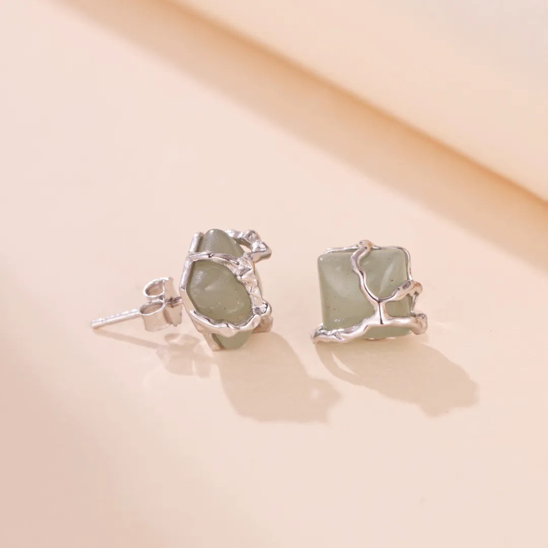 Boucles d'Oreilles Aventurine "Nature Enlacée" Argent
