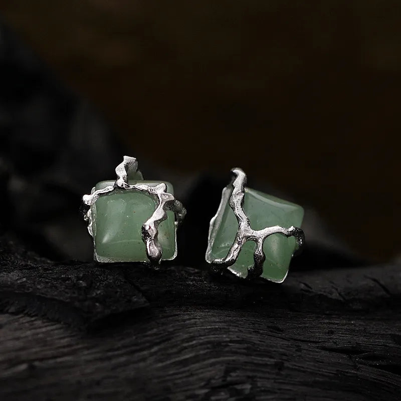 Boucles d'Oreilles Aventurine "Nature Enlacée" Argent