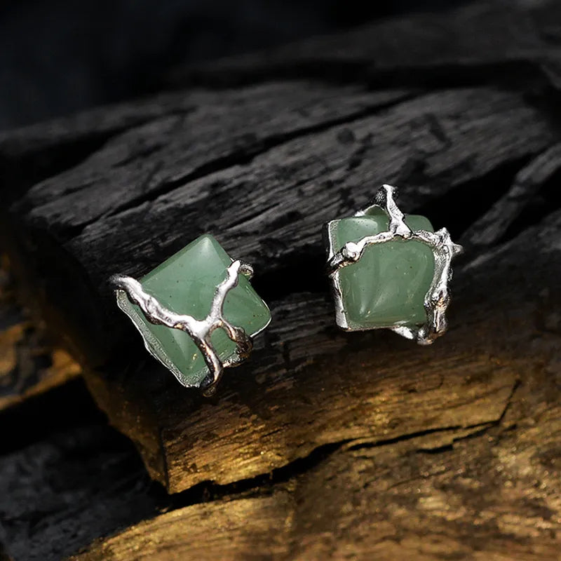 Boucles d'Oreilles Aventurine "Nature Enlacée" Argent