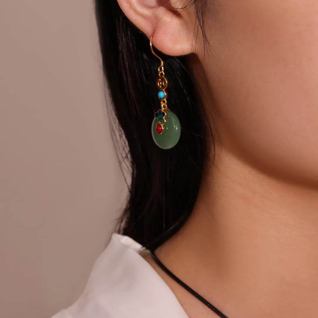 Boucles d'Oreilles Aventurine "Rêve de Nuage" Doré Or