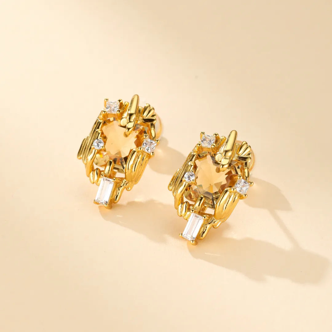 Boucles d'Oreilles Citrine "Beauté Radieuse" Argent Doré Or