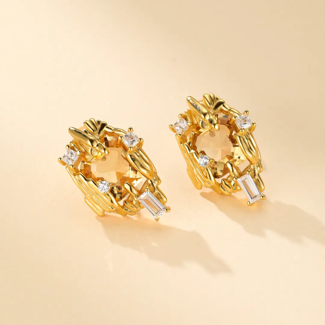 Boucles d'Oreilles Citrine "Beauté Radieuse" Argent Doré Or