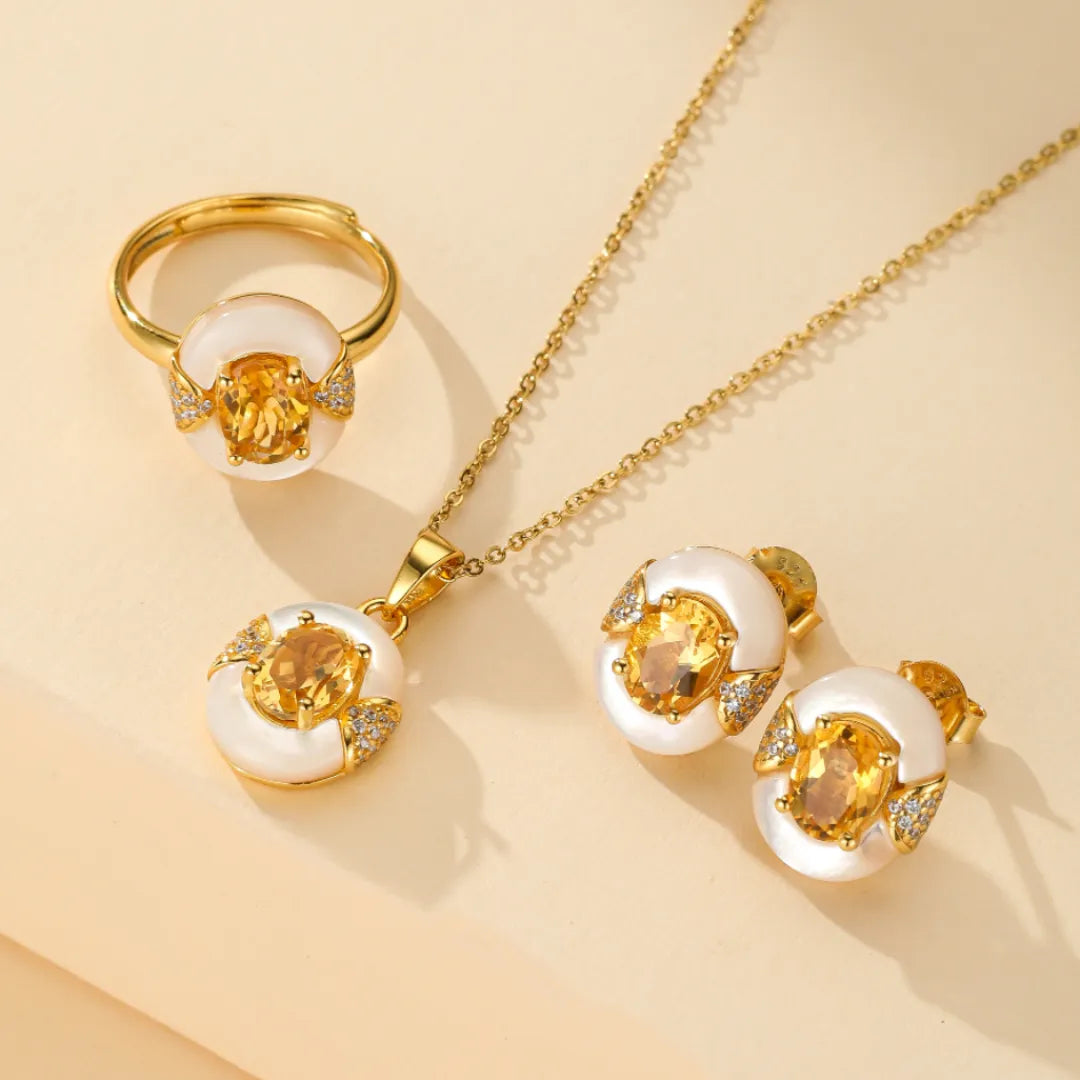 Boucles d'Oreilles Citrine et Nacre "Élégance Éternelle" Argent Doré Or