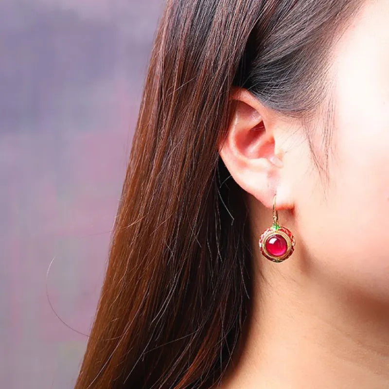 Pendientes de Cornalina "Flor de Pasión" Plata Dorada