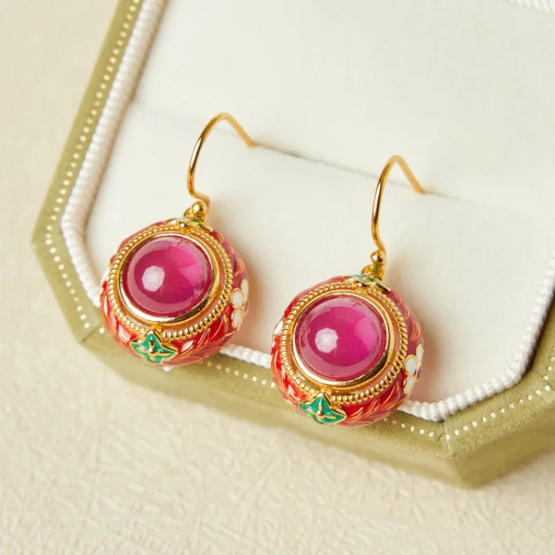 Pendientes de Cornalina "Flor de Pasión" Plata Dorada
