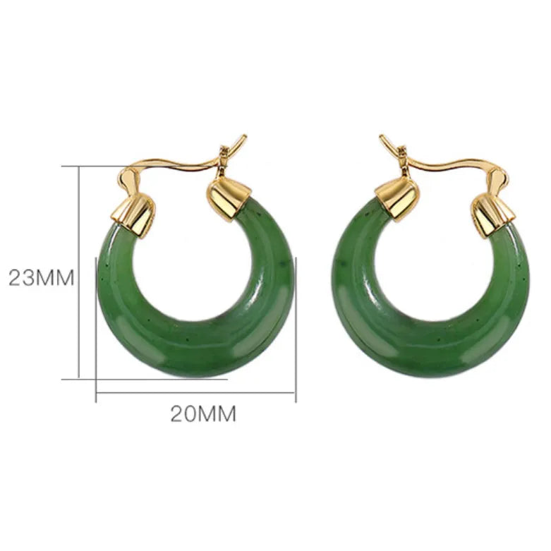 Boucles d'Oreilles Créoles Jade "Précieuse" Argent Doré Or