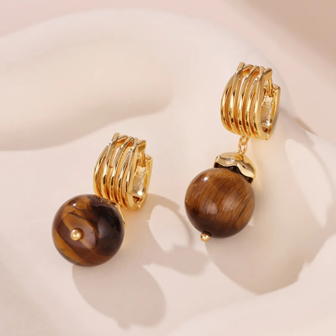 Tiger Eye Earrings "Golden Eclipse" Gold
