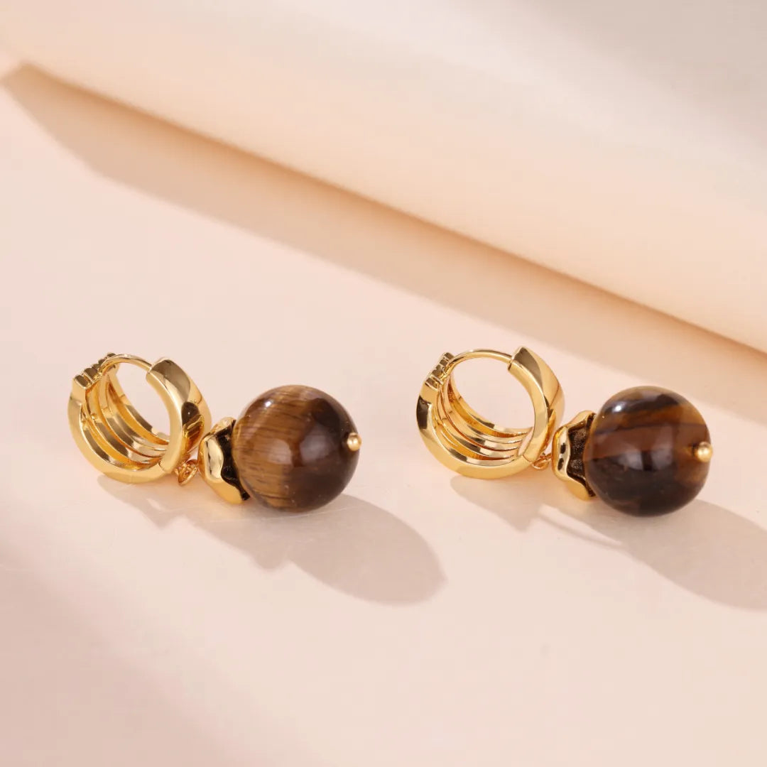 Tiger Eye Earrings "Golden Eclipse" Gold