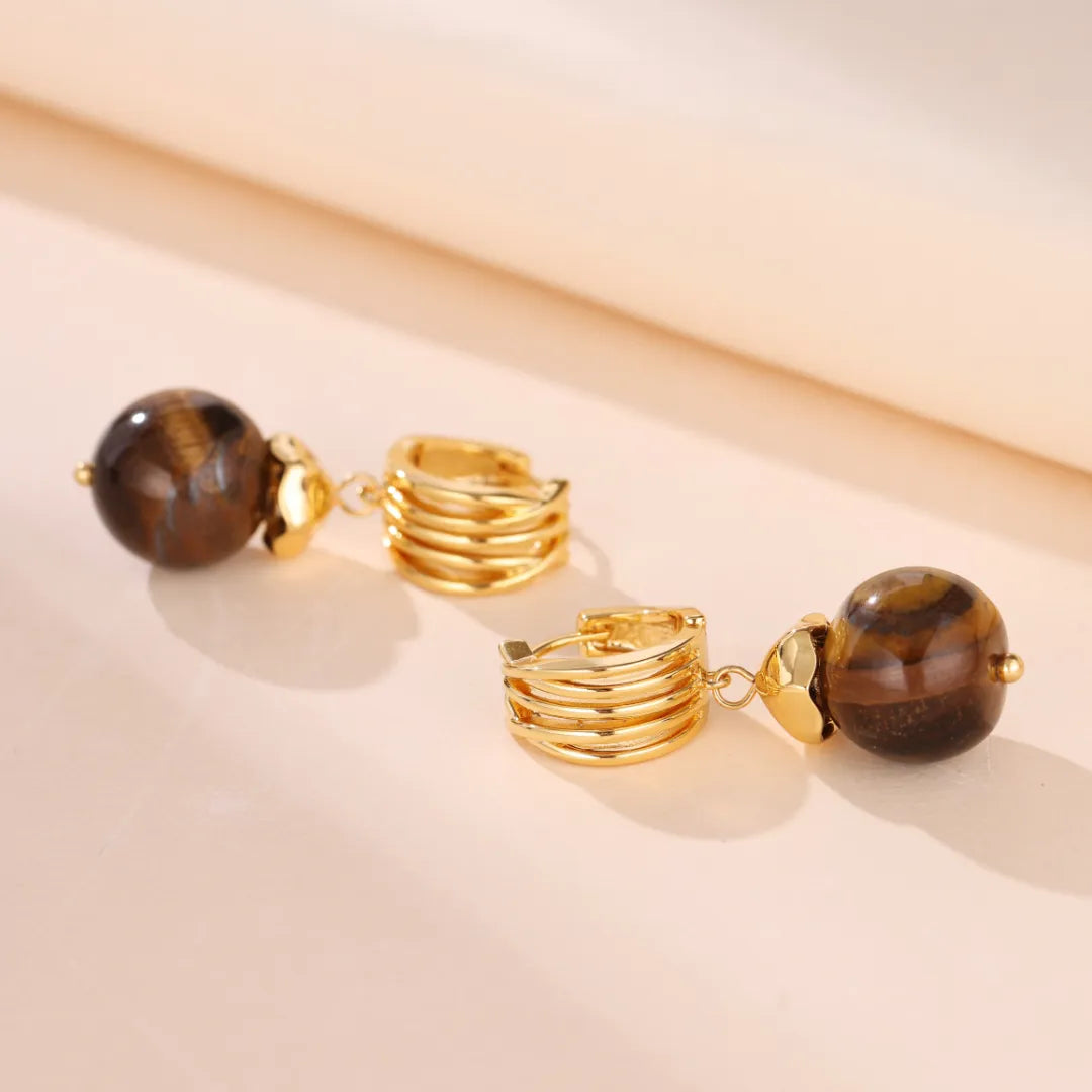 Tiger Eye Earrings "Golden Eclipse" Gold