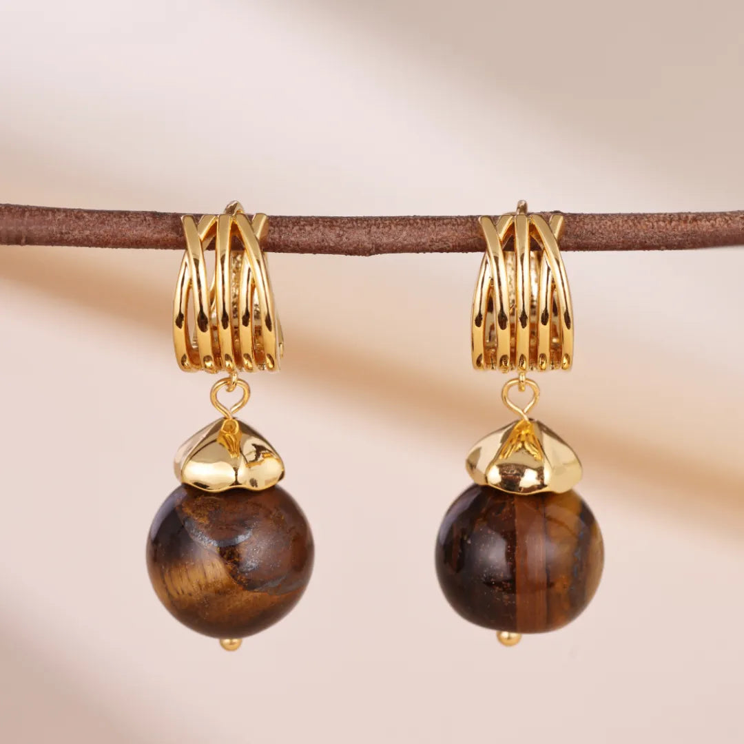 Orecchini Occhio di Tigre "Eclissi Dorata" Dorato Oro