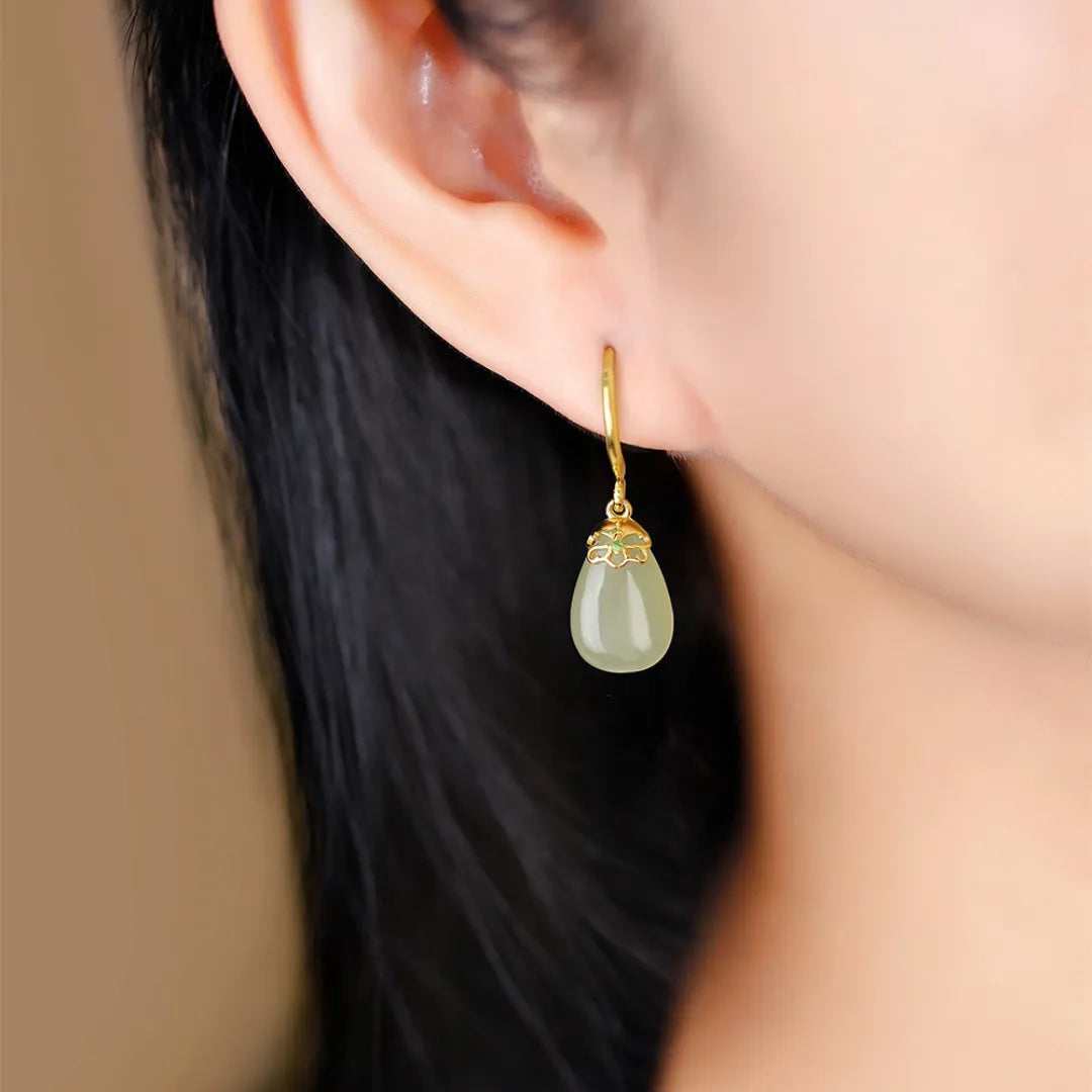 Boucles d'Oreilles Jade "Apaisement d'Or" Argent Doré Or